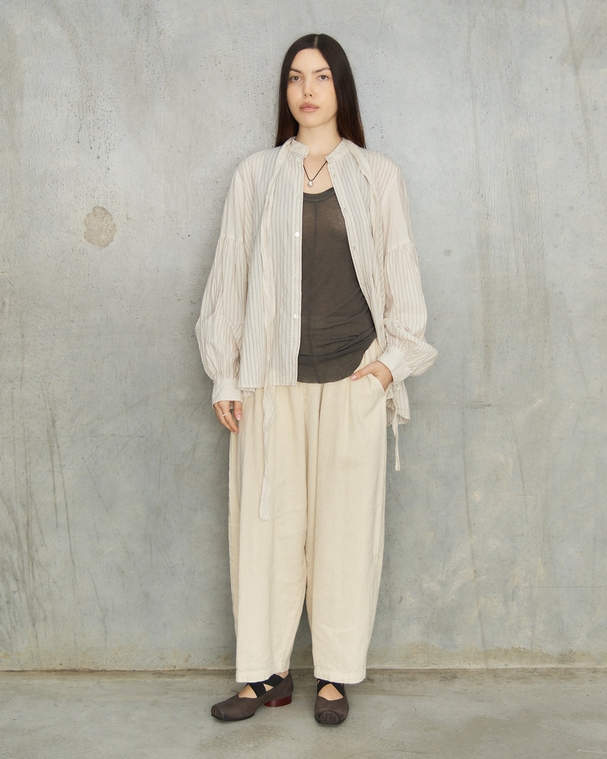 Natural Brushed Linen Wide Pants