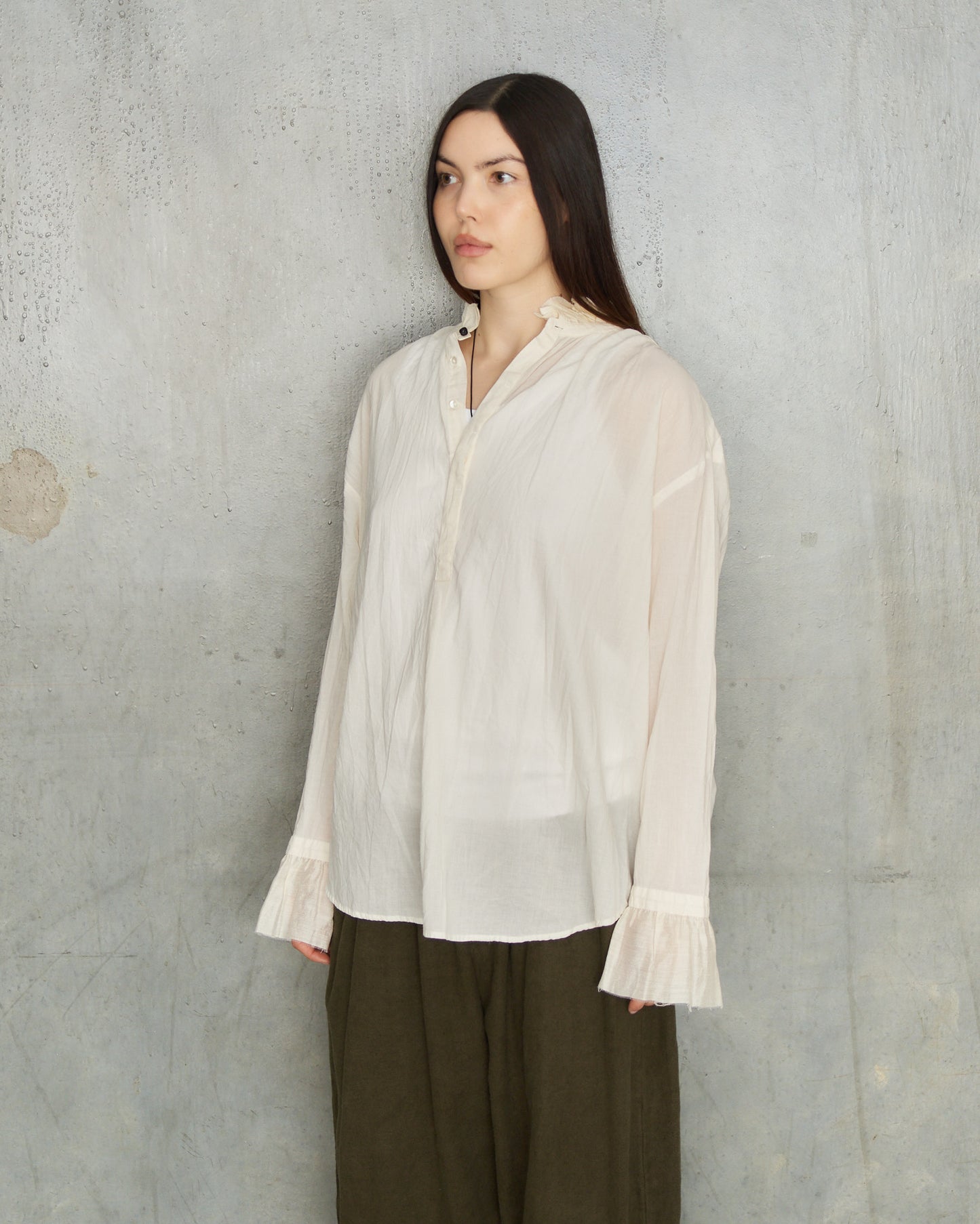 Natural Cotton Ruffle Blouse