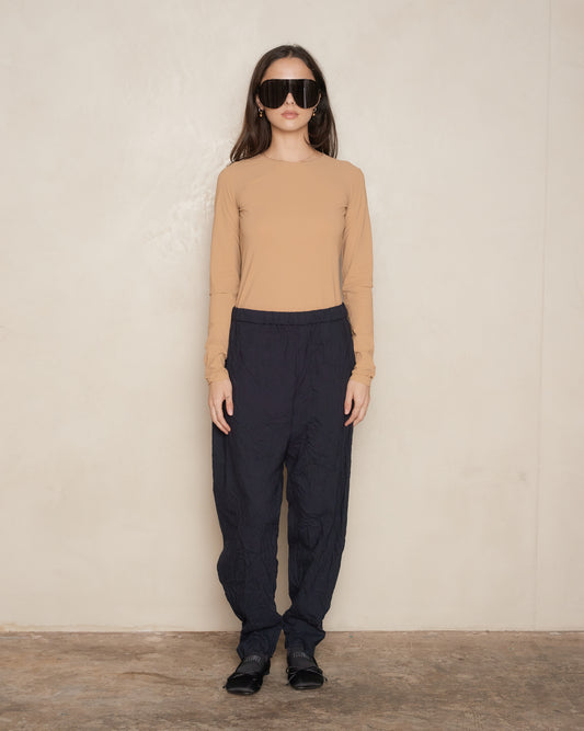 Navy Crinkle Loose Slim Pants