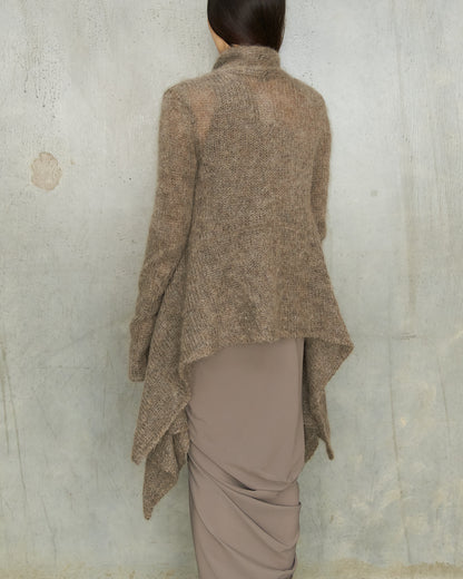 Peachoo + Krejberg Grey Brown Drape Knit Open Cardigan