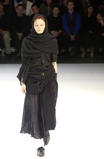 Y's FW2003 Black Crocheted Drawstring Culottes