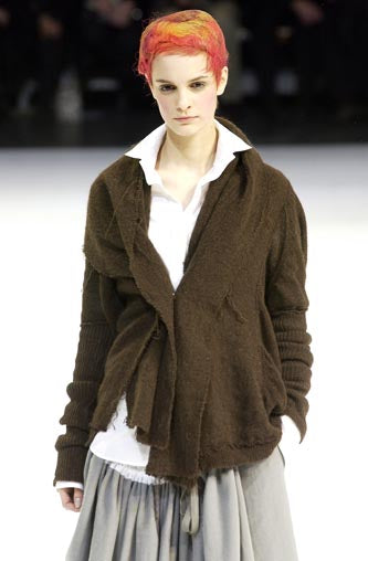 Y's FW2003 Brown Wool Deconstructed Knit Cardigan