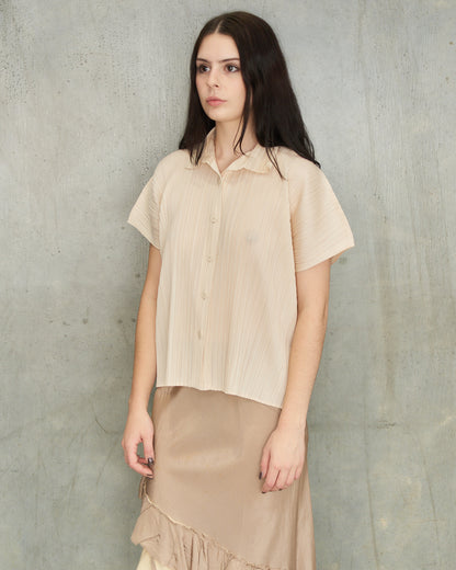 Pleats Please Beige Button Up Shirt
