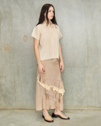 Pleats Please Beige Button Up Shirt