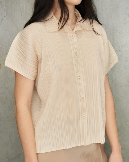 Pleats Please Beige Button Up Shirt