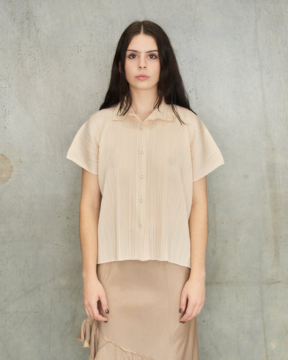 Pleats Please Beige Button Up Shirt