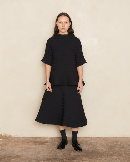 Black Horizontal Pleat Bounce Knit Skirt