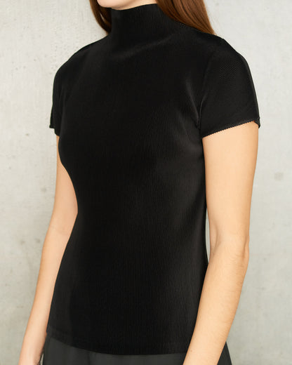 Black Mist Pleats High Neck Shirt