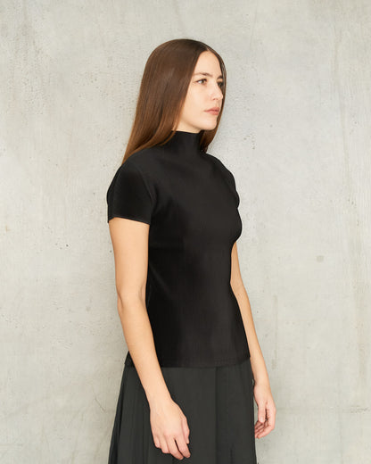 Black Mist Pleats High Neck Shirt