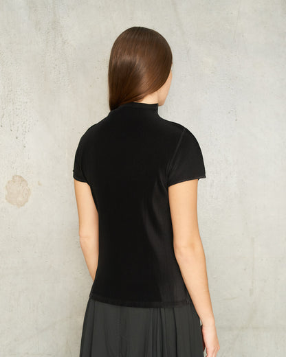 Black Mist Pleats High Neck Shirt