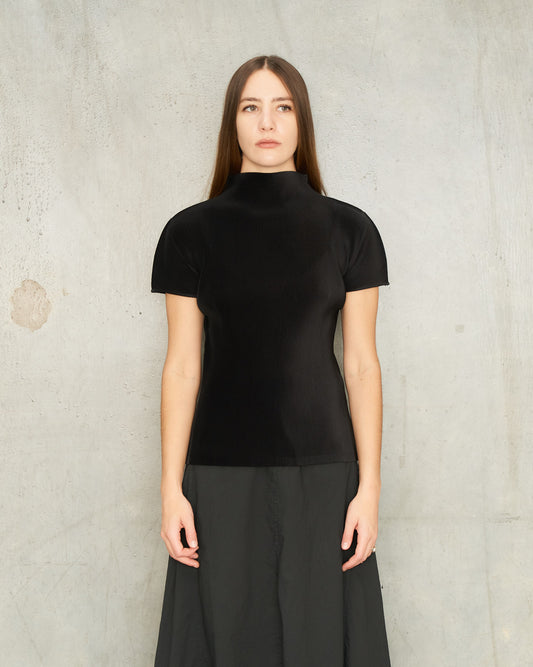 Black Mist Pleats High Neck Shirt