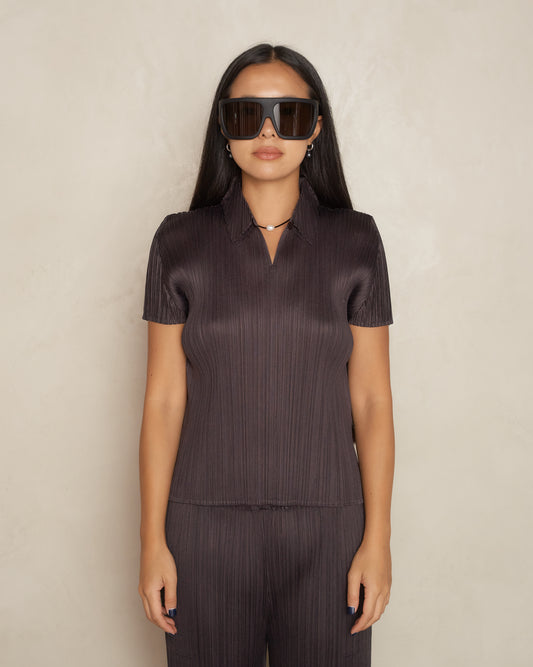 Black Pepper Pleated Collared Tee