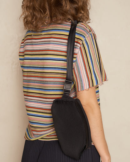 Black Easy Bias Pleats Waistbag