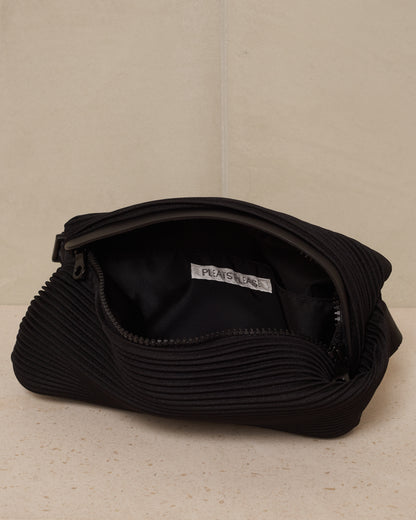 Black Easy Bias Pleats Waistbag