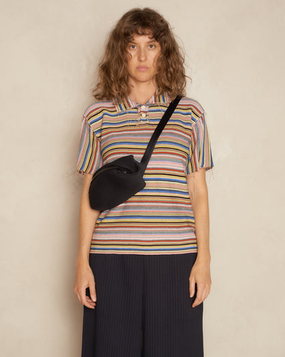 Black Easy Bias Pleats Waistbag