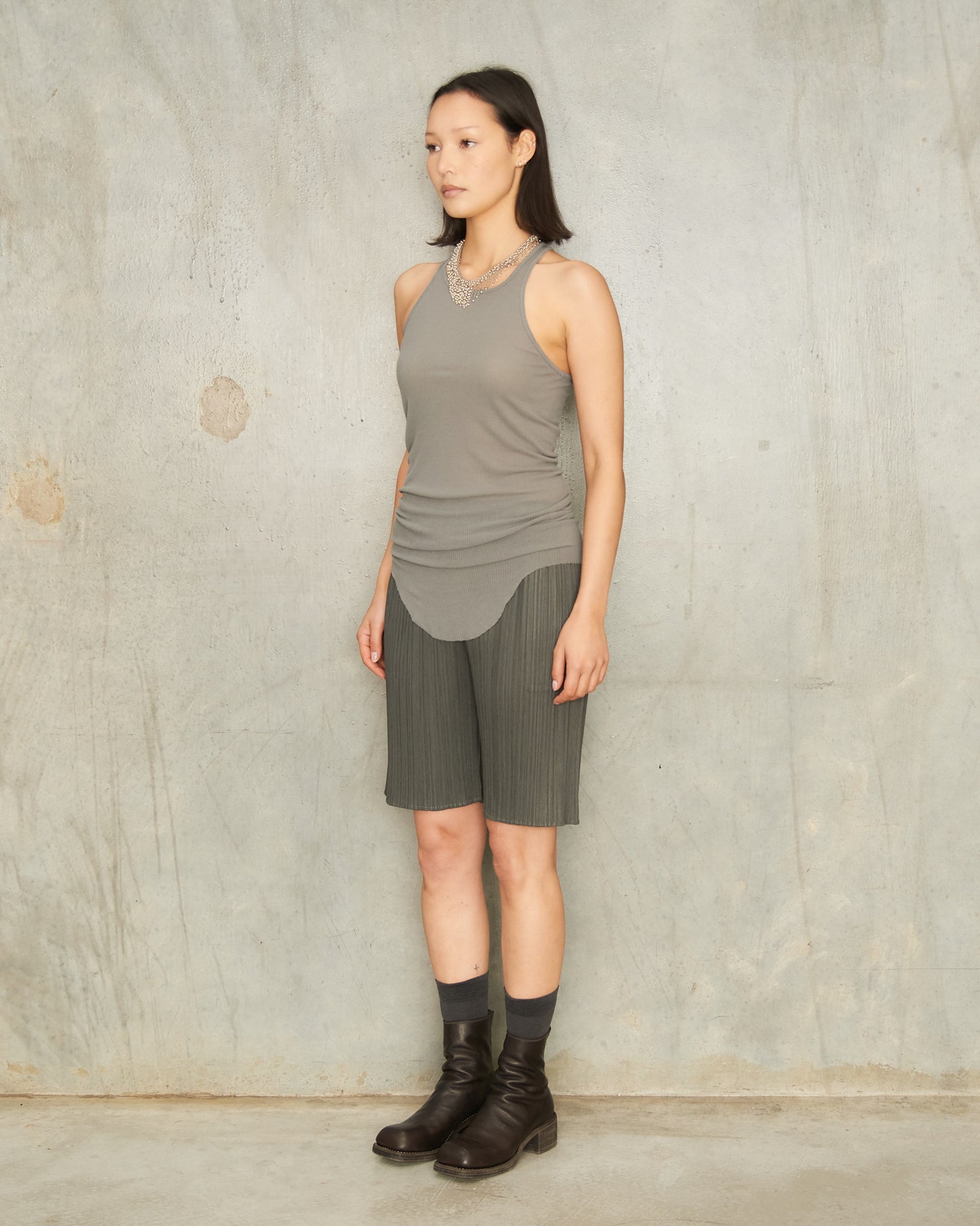 Charcoal Grey Pleats Shorts