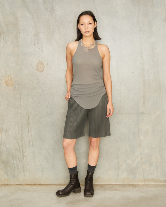 Charcoal Grey Pleats Shorts