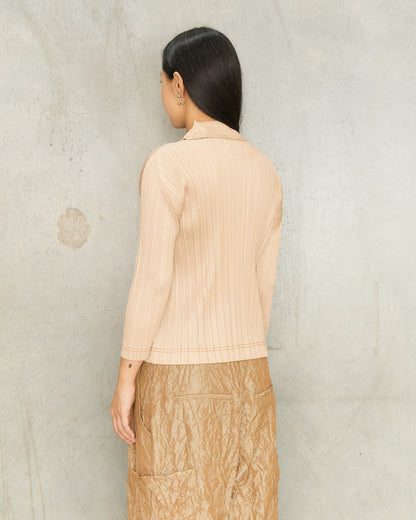 Beige Pleated Collared Blouse