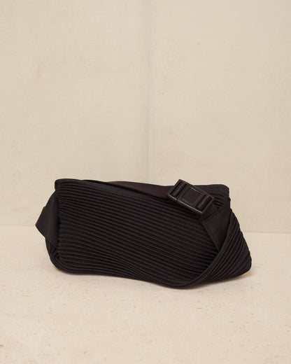 Black Bias Pleats Waistbag