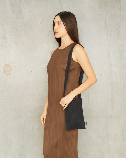 Black Crepe Knit Pleat Shoulder Bag