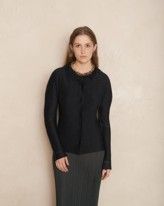 Black Knit Pleat Cardigan