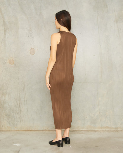 Brown Signature Pleat Tank Dress