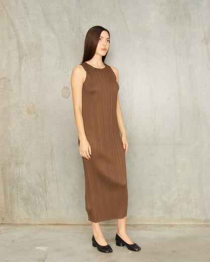 Brown Signature Pleat Tank Dress