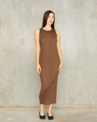 Brown Signature Pleat Tank Dress