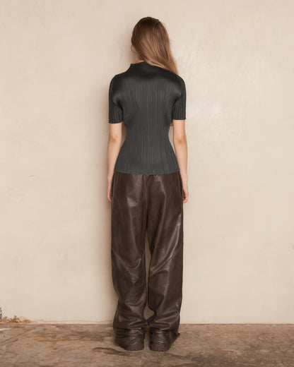Charcoal High Neck Short Sleeve Top