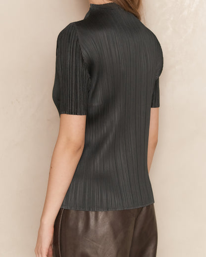 Charcoal High Neck Short Sleeve Top