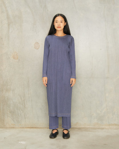 Navy Denim Pleats Dress