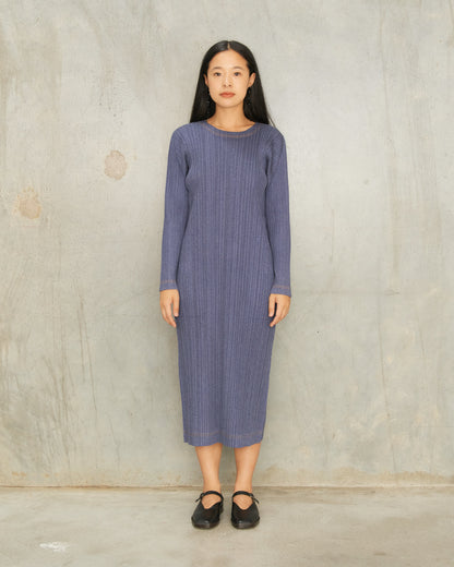 Navy Denim Pleats Dress