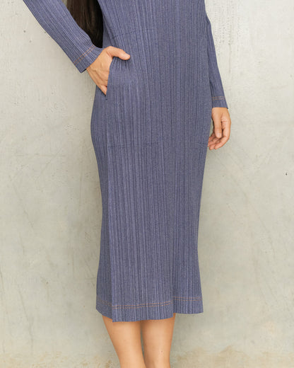 Navy Denim Pleats Dress