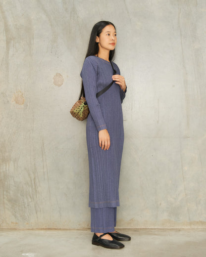 Navy Denim Pleats Dress