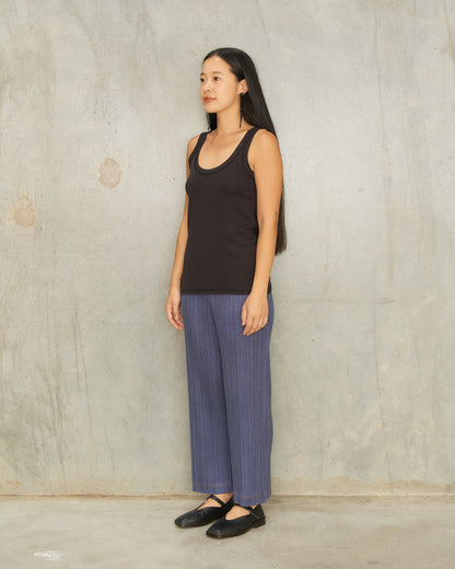 Navy Denim Pleats Pants