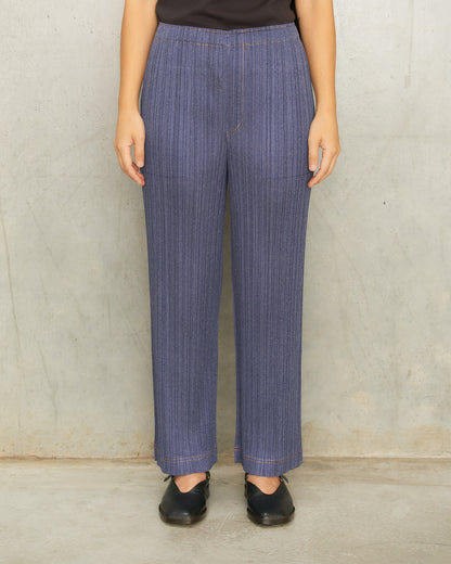 Navy Denim Pleats Pants