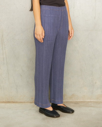 Navy Denim Pleats Pants