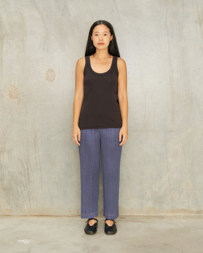 Navy Denim Pleats Pants