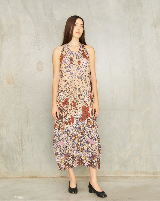 Greige Interplanetary Pleats Dress