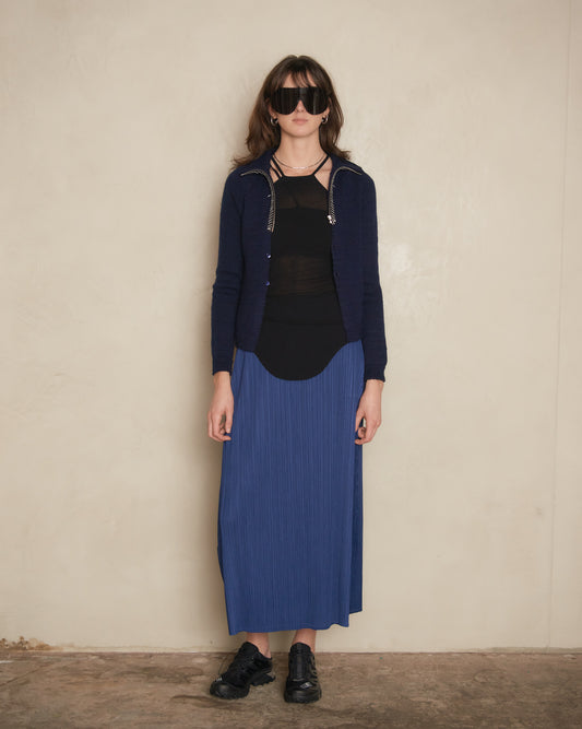 Long Blue Pleated Skirt