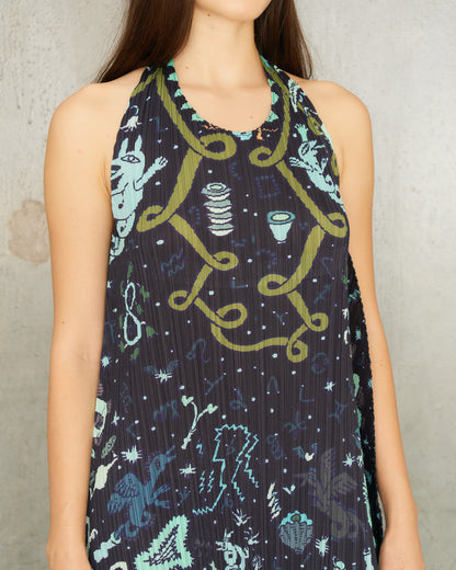 Navy Interplanetary Pleats Dress