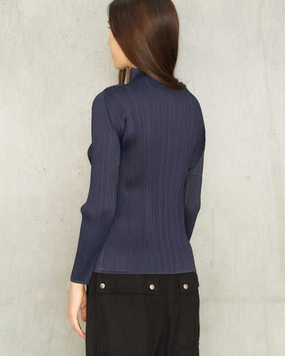 Navy Classic Pleats Long Sleeve Top
