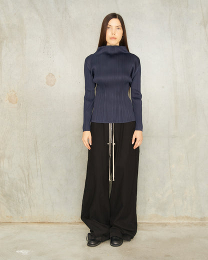 Navy Classic Pleats Long Sleeve Top
