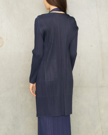 Navy Pleated Open Longline Cardigan