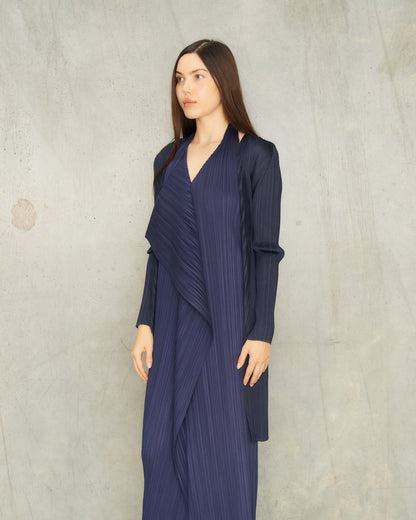Navy Pleated Open Longline Cardigan