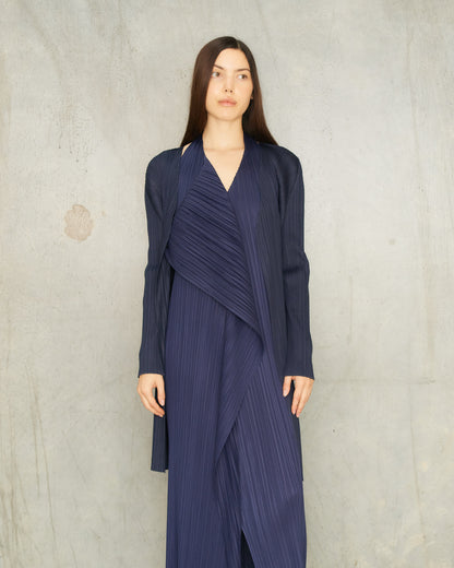 Navy Pleated Open Longline Cardigan