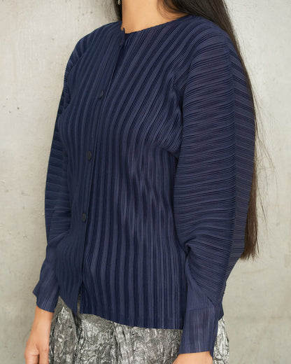 Navy Wide Pleats Cardigan