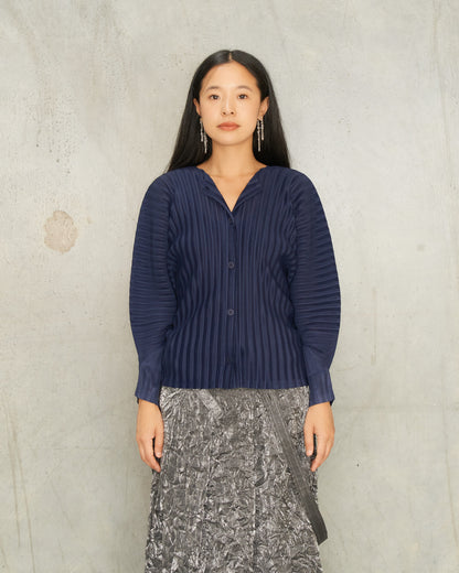 Navy Wide Pleats Cardigan