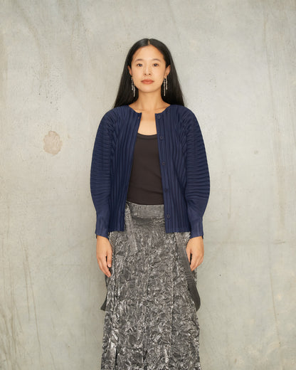 Navy Wide Pleats Cardigan