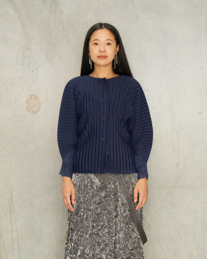 Navy Wide Pleats Cardigan